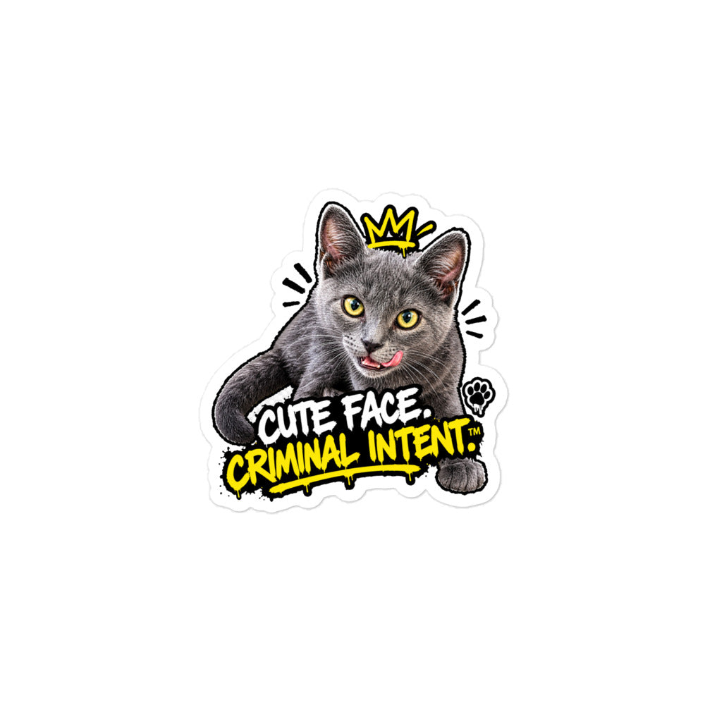 Uno the Cat Sticker — Cute Face. Criminal Intent.™ product photo