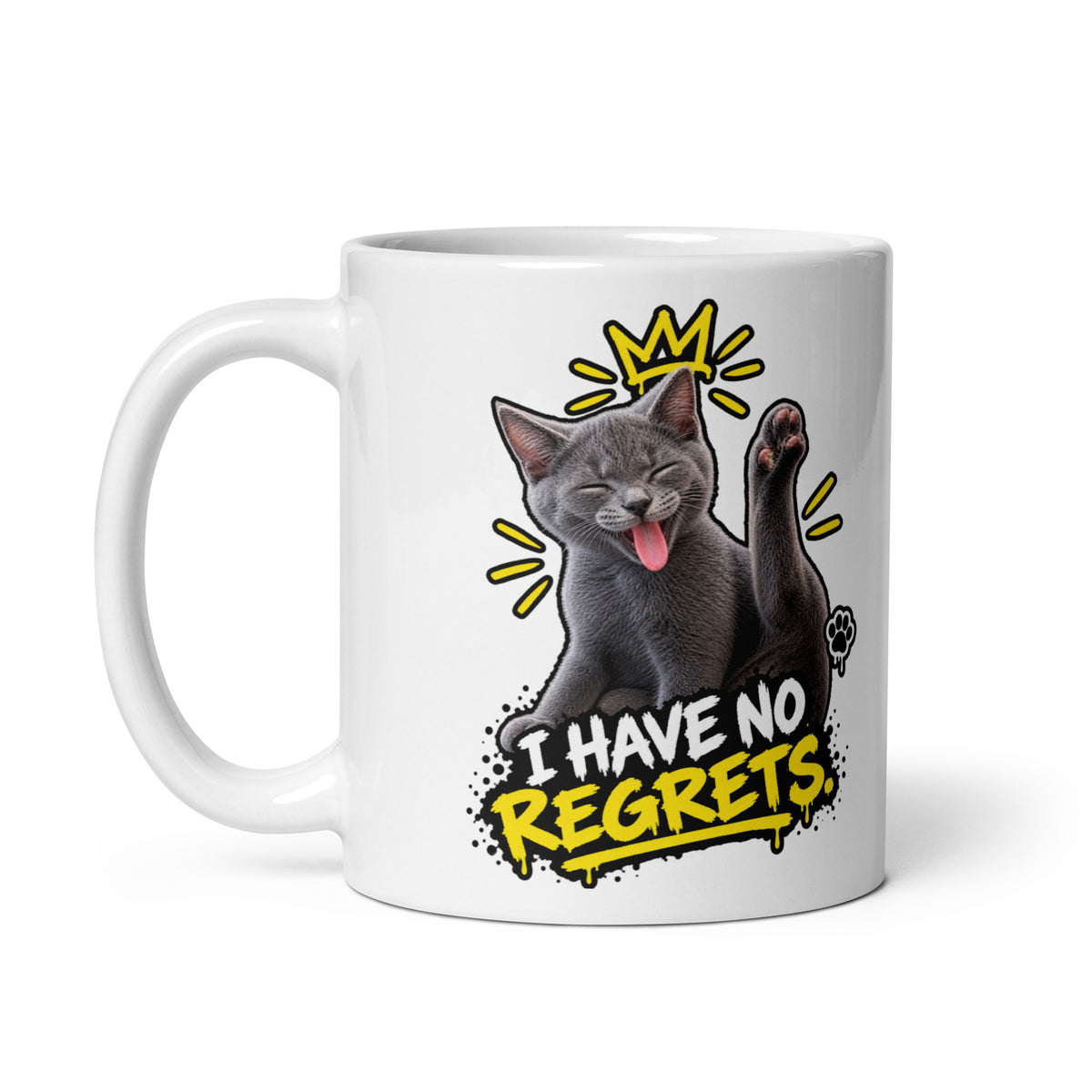 I Have No Regrets funny cat coffee mug